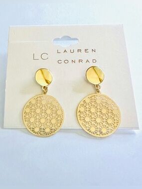 LC Lauren Conrad Gold-Tone Filigree Nickel Free Disc Drop Earrings